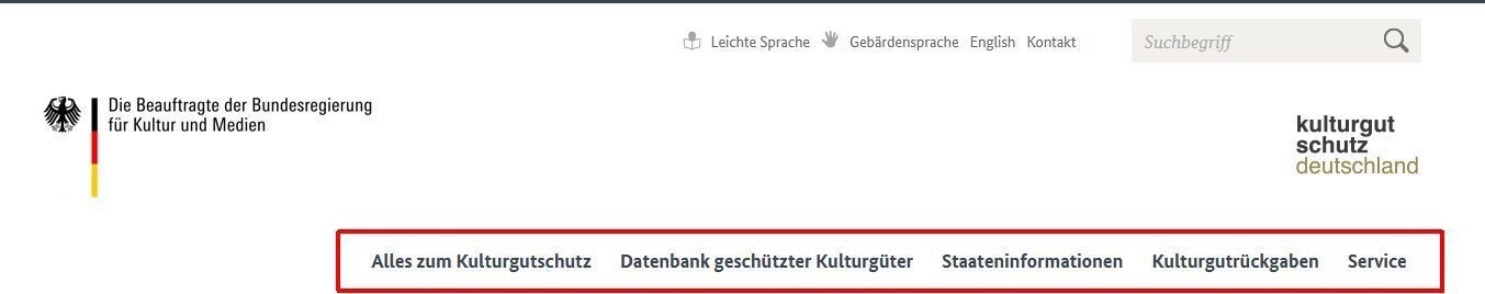 Screenshot der Kopfzeile mit Markierung der verschiedenen Themenreiter Screenshot der Kopfzeile mit Markierung der verschiedenen Themenreiter