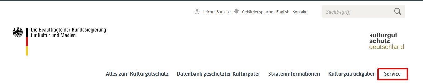 Screenshot der Kopfzeile mit Markierung des Reiters "Service" Screenshot der Kopfzeile mit Markierung des Reiters "Service"