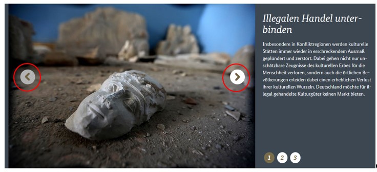 Screenshot der Bildergalerie im Hauptteil der Startseite mit Markierung der Navigationspfeile Screenshot der Bildergalerie im Hauptteil der Startseite mit Markierung der Navigationspfeile