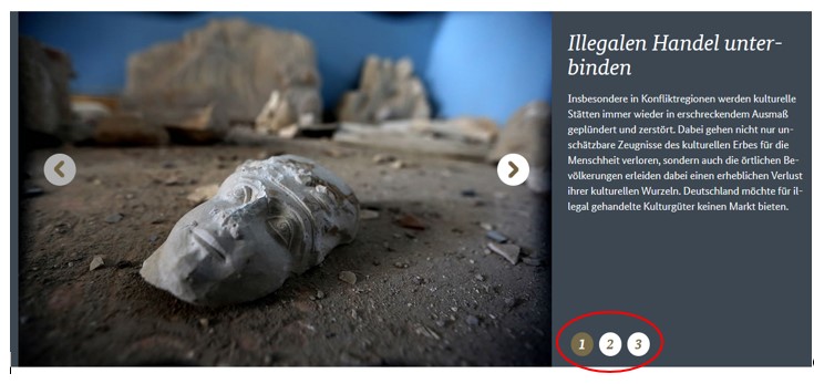 Screenshot der Bildergalerie im Hauptteil der Startseite mit Markierung der Nummerierung Screenshot der Bildergalerie im Hauptteil der Startseite mit Markierung der Nummerierung