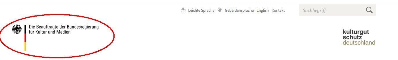 Screenshot der Kopfzeile mit Markierung des Logos der Beauftragten der Bundesregierung für Kultur und Medien Screenshot der Kopfzeile mit Markierung des Logos der Beauftragten der Bundesregierung für Kultur und Medien
