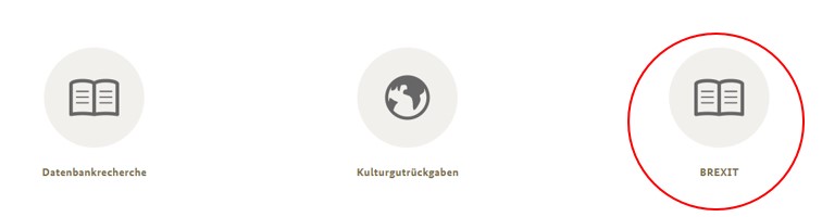 Screenshot der drei Themeneinstiege auf der Startseite mit Markierung des Bereichs "BREXIT" Screenshot der drei Themeneinstiege auf der Startseite mit Markierung des Bereichs "BREXIT"