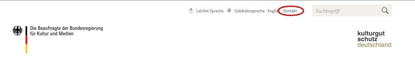 Screenshot der Kopfzeile mit Markierung des Links zum Kontaktformular Screenshot der Kopfzeile mit Markierung des Links zum Kontaktformular
