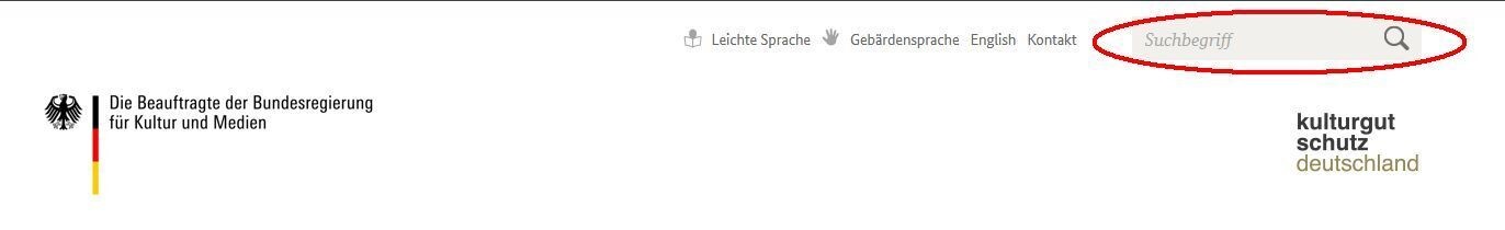 Screenshot der Kopfzeile mit Markierung der Suchleiste Screenshot der Kopfzeile mit Markierung der Suchleiste