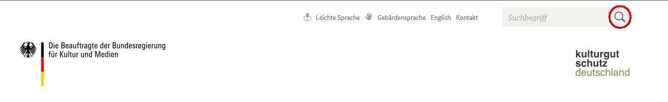 Screenshot der Kopfzeile mit Markierung des Lupen-Symbols Screenshot der Kopfzeile mit Markierung des Lupen-Symbols